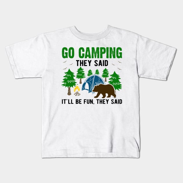 dangerous camping Kids T-Shirt by White Rabbit